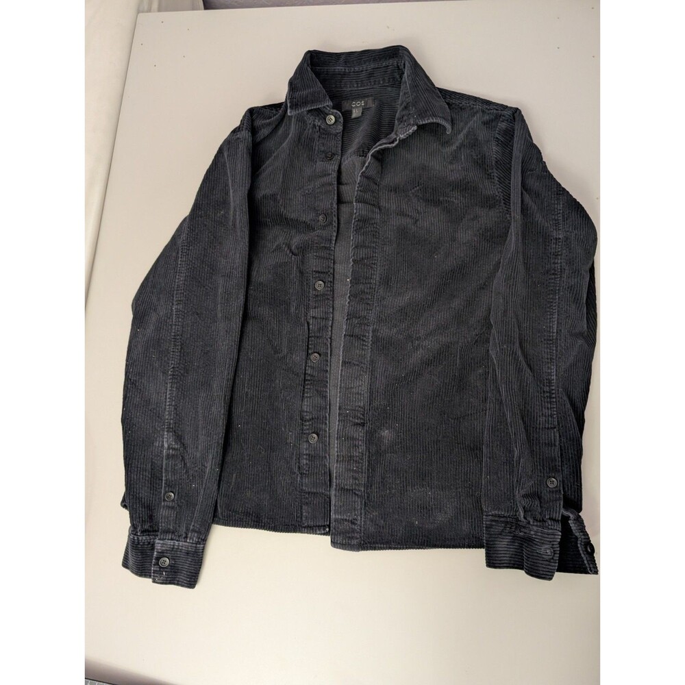 COS Men Small Corduroy Button Up Shirt Black Fine Wale Ribbed Cotton Shacket EUC